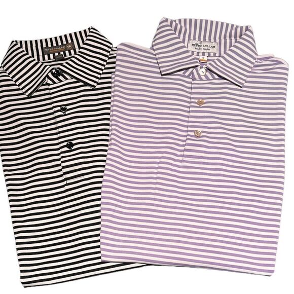 2-Peter Millar stripe & Solid Summer Comfort golf polo shirts M3 - Picture 1 of 6